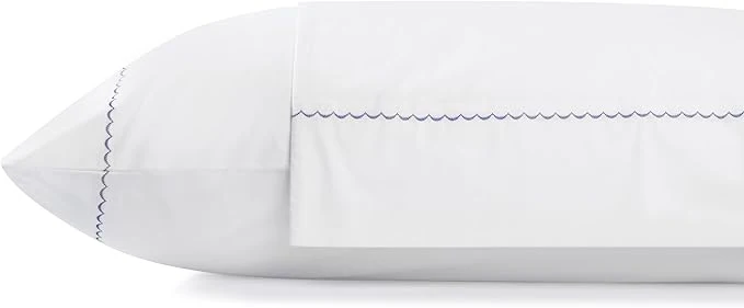 Verified Linen Home Cotton Percale Moon Scallop Hem Pillowcases King Size Dark Blue 2 Pieces of Pillow Case Crisp and Cool Strong Bed Linen 20 inches X 40 inches Smooth