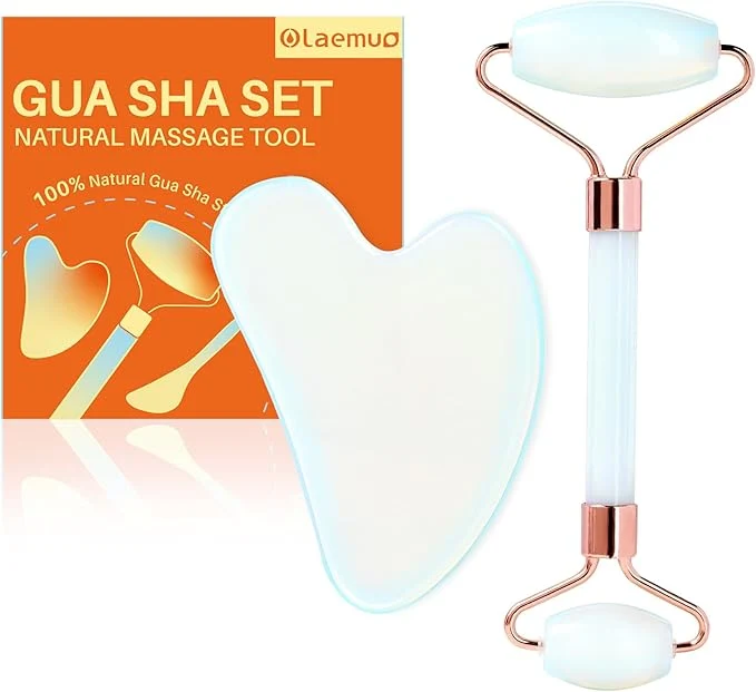 Top-Quality Opal Gua Sha and Face Roller Jade Gua-Sha Stone Facial Tools Set Trusted