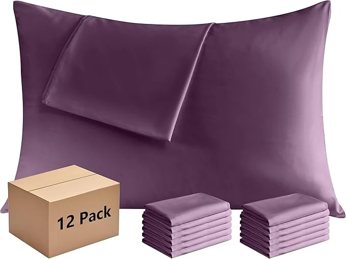 Advanced Pillowcases Queen 12 Pack 20×30 Pillow Cases with Envelope Closure Soft Plain Brushed Microfiber Covers Breathable Wrinkle-Resistant Dark Purple Outstanding