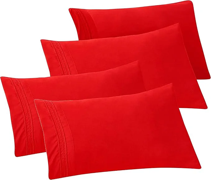 Next-Generation Elegant Comfort 4-PACK Solid Pillowcases 1500 Premium Hotel Quality Microfiber – Smooth Weave Wrinkle and Stain Resistant Easy Slip-On 4-Piece Set King Pillowcase Red