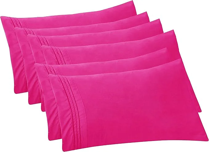 Minimalist Elegant Comfort 6-PACK Solid Pillowcases 1500 Premium Hotel Quality Microfiber – Smooth Weave Wrinkle and Stain Resistant Easy Slip-On 6-Piece Set Standard Queen Pillowcase Pink Dependable