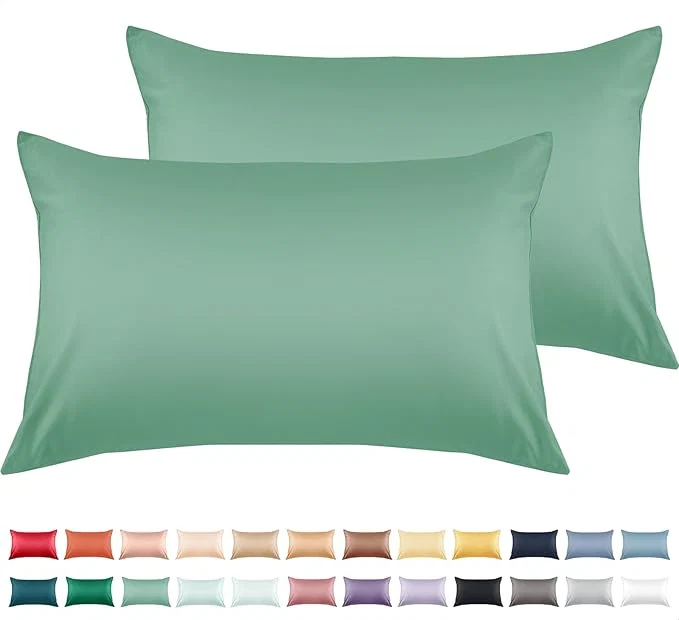 Original Design Warmstar Cotton Pillow Cases Standard Size Set of 2 600 Thread Count Pillowcases 20×26 Inches Soft Long Staple Cotton Pillowcases Breathable with Envelope Closure Zephyr Green Fine