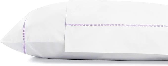 World-Class Linen Home Cotton Percale Pearl Stitch Pillowcases Queen Standard Size Mauve Lavender 2 Pieces of Pillow Case Crisp and Cool Strong Bed Linen 20 inches X 30 inches Original Design