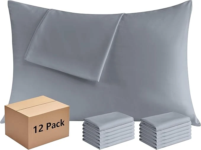 Green Pillowcases Standard 12 Pack 20×26 Pillow Cases with Envelope Closure Soft Plain Brushed Microfiber Covers Breathable Wrinkle-Resistant Gray Minimalist
