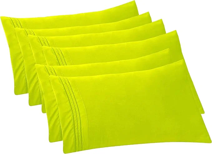Pure Elegant Comfort 6-PACK Solid Pillowcases 1500 Premium Hotel Quality Microfiber – Smooth Weave Wrinkle and Stain Resistant Easy Slip-On 6-Piece Set Standard Queen Pillowcase Lime Original