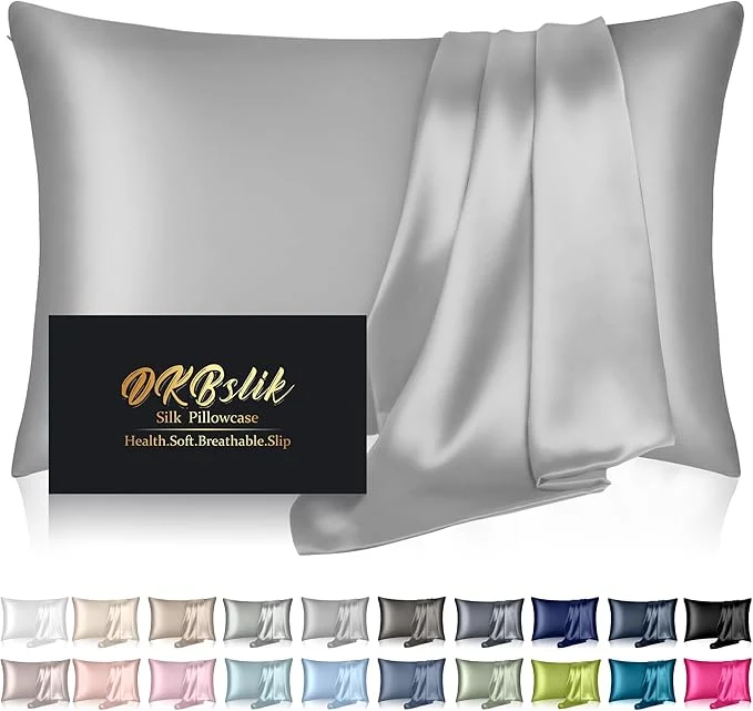 Top-Quality Silk Pillowcase for Hair and Skin Mulberry Silk Pillow Cases King Size Soft Anti Acne Cooling Sleep Both Sides Natural Silk Satin Pillow Case Covers with Hidden Zipper Gifts for Women Men Grey Classic