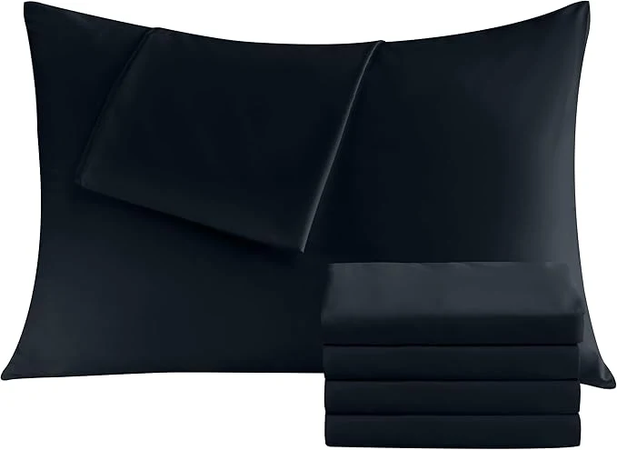 Sustainable Pillowcases Standard 4 Pack 20×26 Pillow Cases with Envelope Closure Soft Plain Brushed Microfiber Covers Breathable Wrinkle-Resistant Black Premium Material