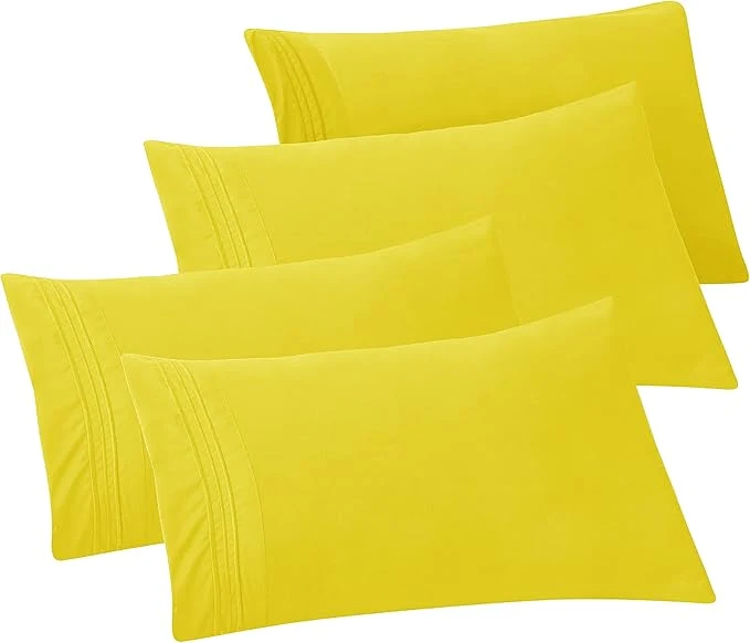 Modern Elegant Comfort 4-PACK Solid Pillowcases 1500 Premium Hotel Quality Microfiber – Smooth Weave Wrinkle and Stain Resistant Easy Slip-On 4-Piece Set King Pillowcase Yellow Outstanding