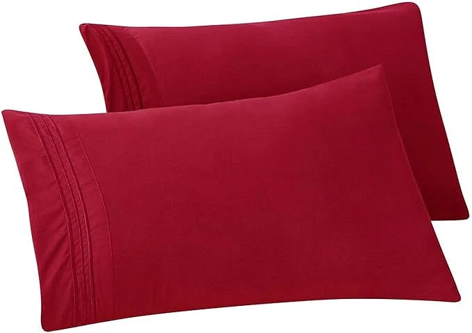 Contemporary Elegant Comfort Solid Pillowcases 1500 Premium Hotel Quality Microfiber – Smooth Weave Wrinkle and Stain Resistant Easy Slip-On 2-Piece Set King Pillowcase Burgundy Original Design