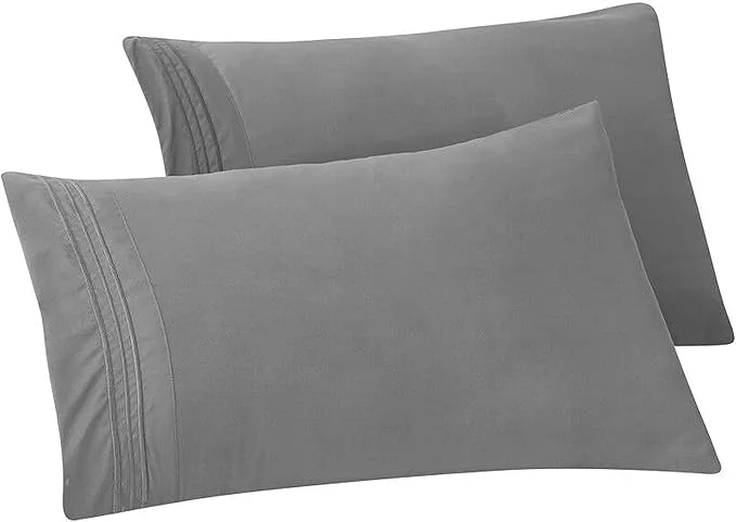 Next-Generation Elegant Comfort Solid Pillowcases 1500 Premium Hotel Quality Microfiber – Smooth Weave Wrinkle and Stain Resistant Easy Slip-On 2-Piece Set Standard Queen Pillowcase Gray Verified