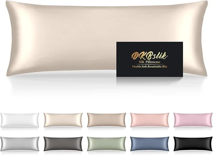 Traditional Silk Body Pillow Cases Mulberry Silk Body Pillow Cover with Zipper Smooth Anti Acne Cooling Sleep Both Sides Natural Silk Satin 20×54 Body Pillowcase Gifts for Women Men Beige Responsible