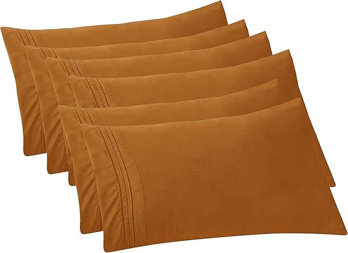 Superior Elegant Comfort 6-PACK Solid Pillowcases 1500 Premium Hotel Quality Microfiber – Smooth Weave Wrinkle and Stain Resistant Easy Slip-On 6-Piece Set Standard Queen Pillowcase Bronze Long-Lasting