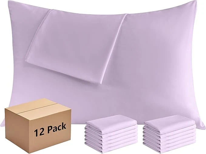 Official Pillowcases Standard 12 Pack 20×26 Pillow Cases with Envelope Closure Soft Plain Brushed Microfiber Covers Breathable Wrinkle-Resistant Lavender Expertly Made
