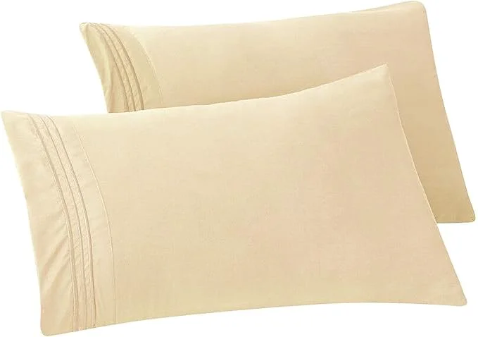 Elegant Comfort Solid Pillowcases 1500 Premium Hotel Quality Microfiber – Smooth Weave Wrinkle and Stain Resistant Easy Slip-On 2-Piece Set King Pillowcase Cream Relaxed