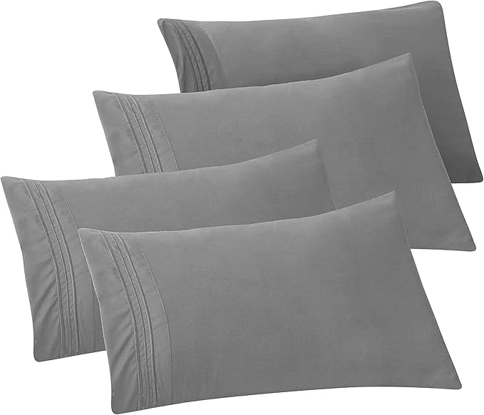Secure Elegant Comfort 4-PACK Solid Pillowcases 1500 Premium Hotel Quality Microfiber – Smooth Weave Wrinkle and Stain Resistant Easy Slip-On 4-Piece Set King Pillowcase Gray Versatile