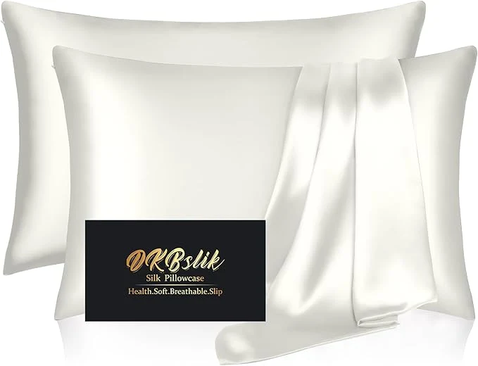Trendy Silk Pillowcase 2 Pack Natural Mulberry Silk Pillow Case Anti Acne Silk Pillowcase for Hair and Skin King Size Silk Satin Pillowcase Set of 2 with Hidden Zipper Gifts for Women Men Ivory Functional