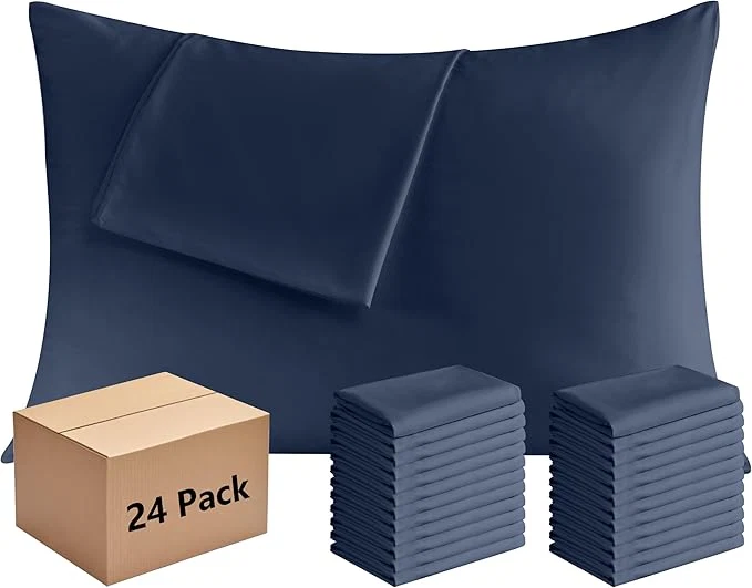 Artisan Pillowcases Standard Size 24 Pack – Bulk Pillow Cases with Envelope Closure Soft Brushed Microfiber Pillow Covers Hospital Hotel Airb amp bs Essentials for Hosts 20×26 Navy Blue Quality