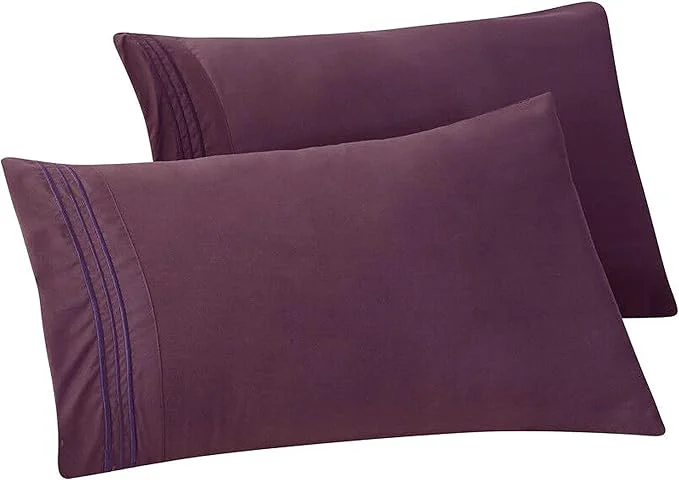 Elegant Comfort Solid Pillowcases 1500 Premium Hotel Quality Microfiber – Smooth Weave Wrinkle and Stain Resistant Easy Slip-On 2-Piece Set King Pillowcase Purple Flexible