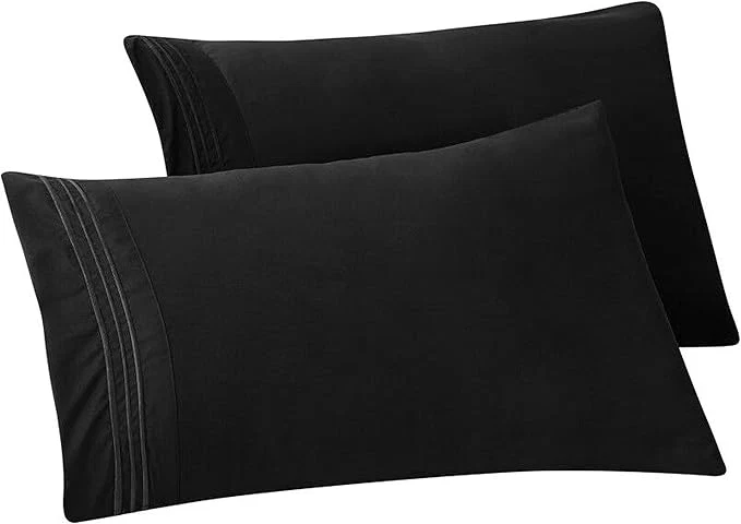 Outstanding Elegant Comfort Solid Pillowcases 1500 Premium Hotel Quality Microfiber – Smooth Weave Wrinkle and Stain Resistant Easy Slip-On 2-Piece Set King Pillowcase Black User-Friendly
