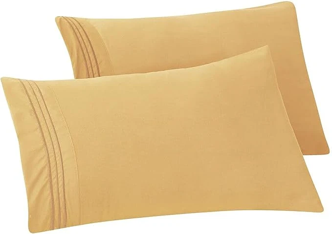 Original Design Elegant Comfort Solid Pillowcases 1500 Premium Hotel Quality Microfiber – Smooth Weave Wrinkle and Stain Resistant Easy Slip-On 2-Piece Set King Pillowcase Gold Artisan