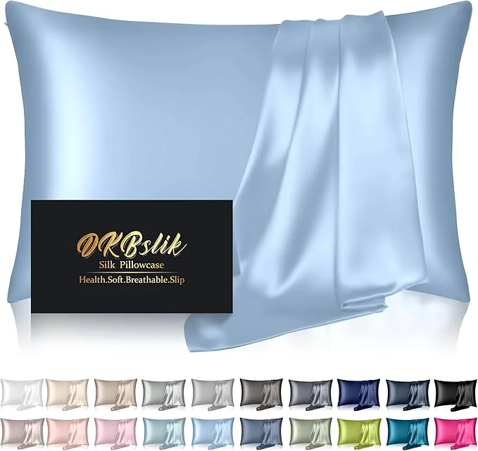 Exclusive Silk Pillowcase for Hair and Skin Mulberry Silk Pillow Cases Standard Size Anti Acne Cooling Sleep Both Sides Natural Silk Satin Pillow Case Covers with Hidden Zipper Gifts for Women Men Haze Blue Environmentally Friendly