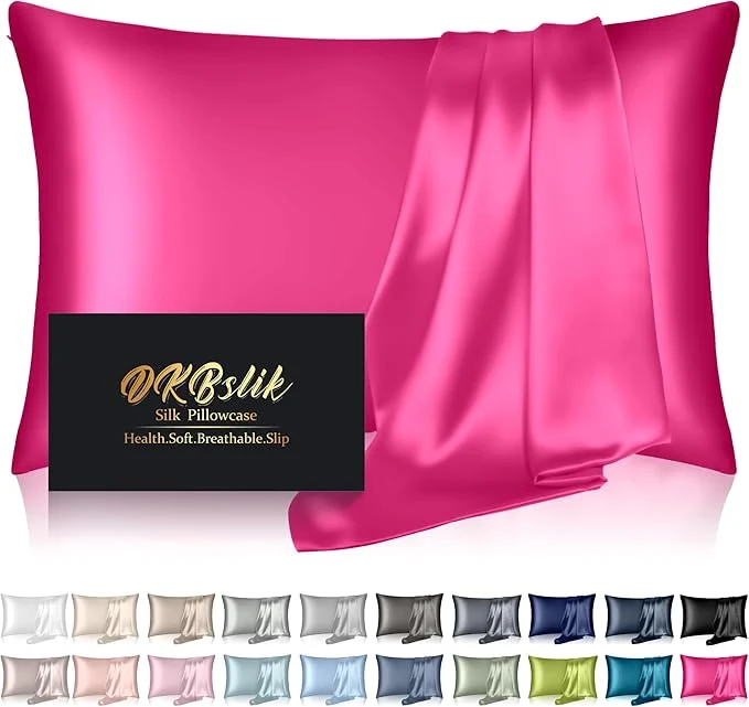 Original Design Silk Pillowcase for Hair and Skin Mulberry Silk Pillow Cases Standard Size Anti Acne Cooling Sleep Both Sides Natural Silk Satin Pillow Covers with Hidden Zipper Gifts for Women Men Hot Pink Minimalist