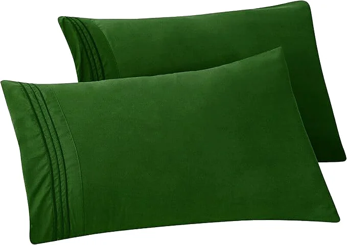 Secure Elegant Comfort Solid Pillowcases 1500 Premium Hotel Quality Microfiber – Smooth Weave Wrinkle and Stain Resistant Easy Slip-On 2-Piece Set Standard Queen Pillowcase Hunter Green Prestigious