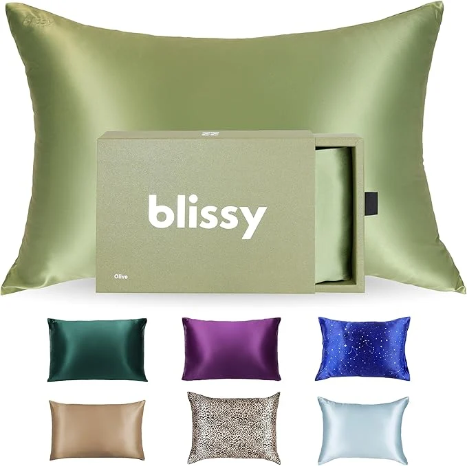 Refined Blissy Silk Pillowcase – Pure Mulberry Silk – 22 Momme 6A High-Grade Fibers – Silk Pillow Cover for Hair amp Skin – Regular Queen amp King Olive King Organic