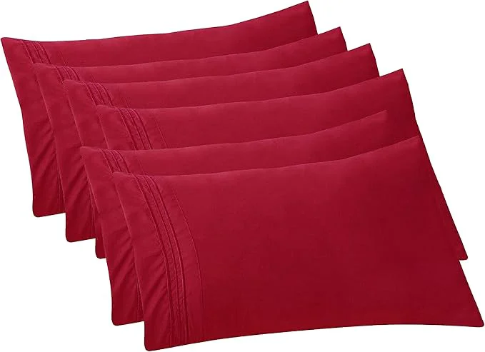 Convenient Elegant Comfort 6-PACK Solid Pillowcases 1500 Premium Hotel Quality Microfiber – Smooth Weave Wrinkle and Stain Resistant Easy Slip-On 6-Piece Set King Pillowcase Burgundy Luxury
