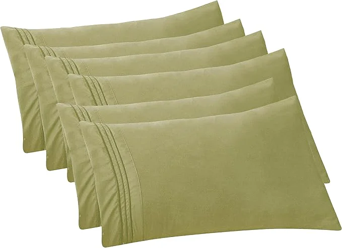 Crafted Elegant Comfort 6-PACK Solid Pillowcases 1500 Premium Hotel Quality Microfiber – Smooth Weave Wrinkle and Stain Resistant Easy Slip-On 6-Piece Set Standard Queen Pillowcase Green Prestigious