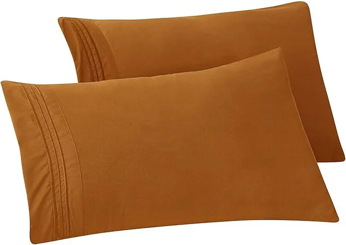 Fine Crafted Elegant Comfort Solid Pillowcases 1500 Premium Hotel Quality Microfiber – Smooth Weave Wrinkle and Stain Resistant Easy Slip-On 2-Piece Set King Pillowcase Bronze Original Design