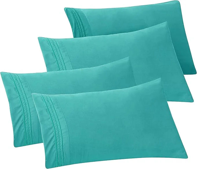 Luxury Elegant Comfort 4-PACK Solid Pillowcases 1500 Premium Hotel Quality Microfiber – Smooth Weave Wrinkle and Stain Resistant Easy Slip-On 4-Piece Set Standard Queen Pillowcase Turquoise Functional