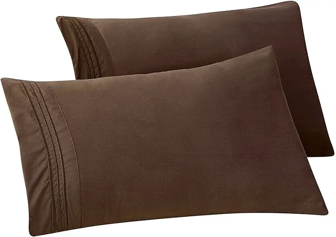 First-Class Elegant Comfort Solid Pillowcases 1500 Premium Hotel Quality Microfiber – Smooth Weave Wrinkle and Stain Resistant Easy Slip-On 2-Piece Set King Pillowcase Brown Efficient
