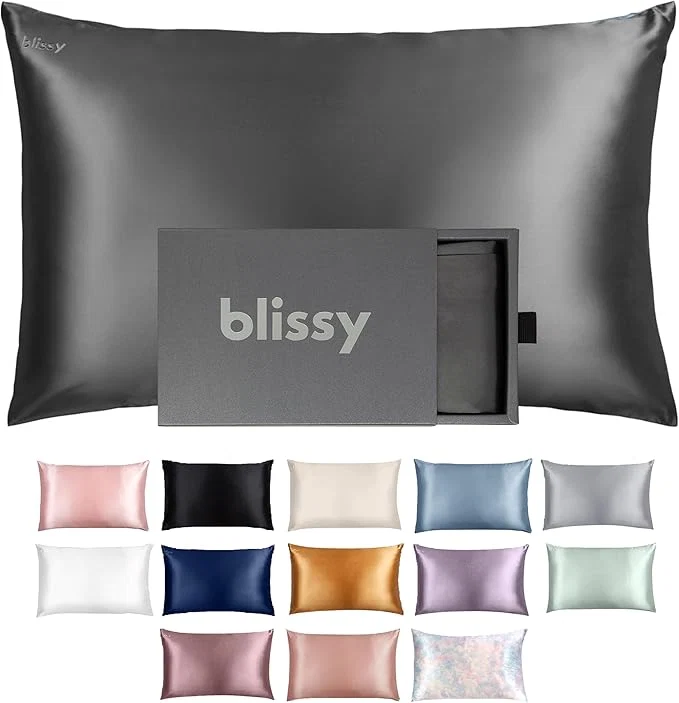 High-Quality Blissy Silk Pillowcase – Pure Mulberry Silk – 22 Momme 6A High-Grade Fibers – Silk Pillow Cover for Hair amp Skin – Regular Queen amp King Gray Standard Consistent