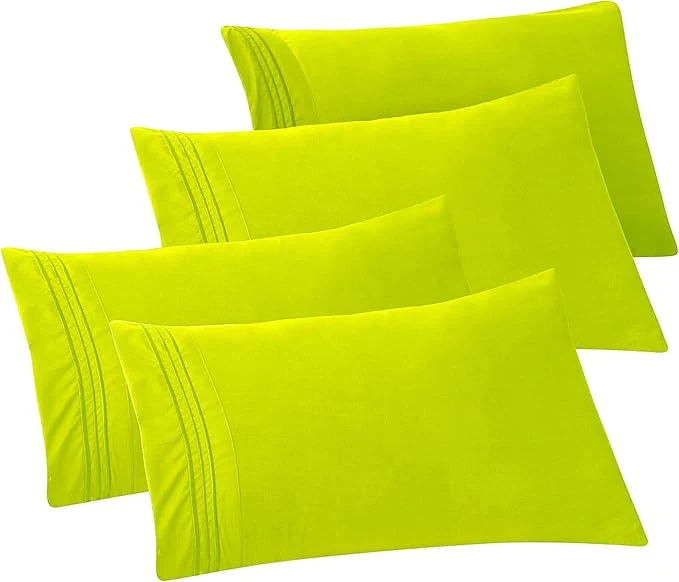 First-Class Elegant Comfort 4-PACK Solid Pillowcases 1500 Premium Hotel Quality Microfiber – Smooth Weave Wrinkle and Stain Resistant Easy Slip-On 4-Piece Set King Pillowcase Lime Prestigious