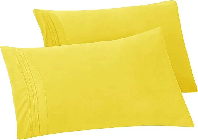 Proven Elegant Comfort Solid Pillowcases 1500 Premium Hotel Quality Microfiber – Smooth Weave Wrinkle and Stain Resistant Easy Slip-On 2-Piece Set Standard Queen Pillowcase Yellow Practical