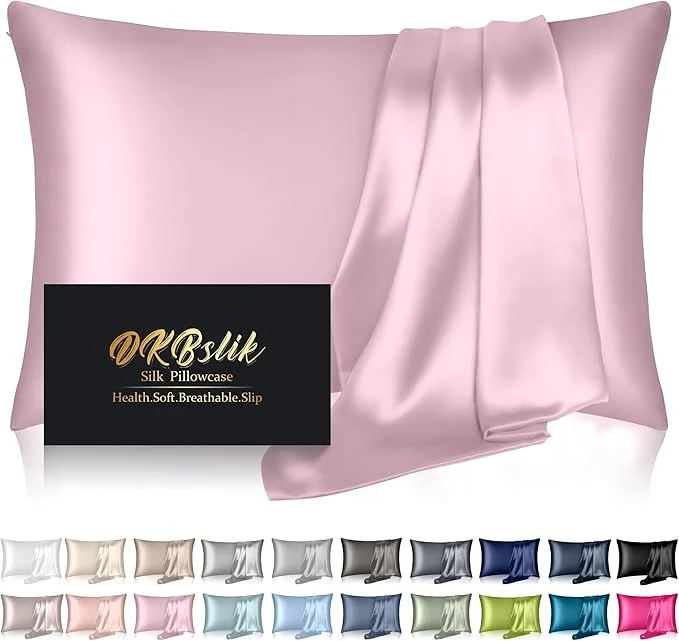 Certified Silk Pillowcase for Hair and Skin Mulberry Silk Pillow Cases King Size Anti Acne Cooling Sleep Both Sides Natural Silk Satin Pillow Case Covers with Hidden Zipper Gifts for Women Men Light Pink Superior