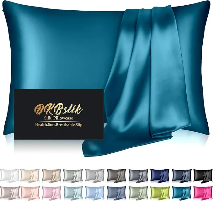 Professional Mulberry Silk Pillow Cases King Size Silk Pillowcase for Hair and Skin Anti Acne Cooling Sleep Both Sides Natural Silk Satin Pillow Case Covers with Hidden Zipper Gifts for Women Men Teal Fast