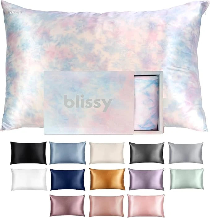 Trendy Blissy Silk Pillowcase – Pure Mulberry Silk – 22 Momme 6A High-Grade Fibers – Silk Pillow Cover for Hair amp Skin – Regular Queen amp King Tie Dye King Premium Material