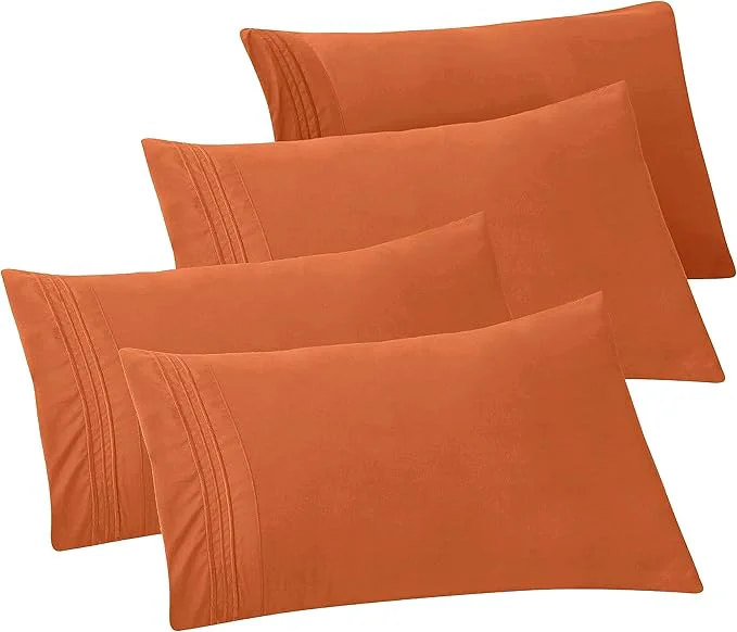 Organic Elegant Comfort 4-Pack Solid Pillowcases 1500 Premium Hotel Quality Microfiber – Smooth Weave Wrinkle and Fade Resistant Easy Slip-On 4-Piece Set Standard Queen Pillowcase Coral Reliable