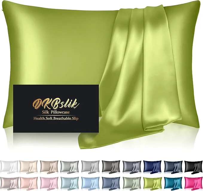 Effective Mulberry Silk Pillow Cases King Size Silk Pillowcase for Hair and Skin Both Sides Natural Silk Satin Pillowcase for Sleeping Women with Zipper Gifts for Women Men Olive Green Smooth