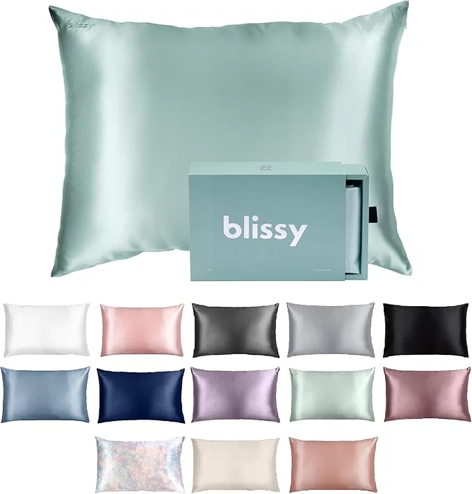Genuine Blissy Silk Pillowcase – Pure Mulberry Silk – 22 Momme 6A High-Grade Fibers – Silk Pillow Cover for Hair amp Skin – Regular Queen amp King Mint King Soft