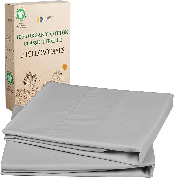 Fine California Design Den Organic Cotton King Pillowcase Pair Set of 2 Soft amp Crisp Percale Weave Cotton Pillow Covers Light Grey Minimalist