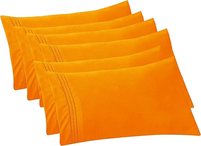 Superior Elegant Comfort 6-PACK Solid Pillowcases 1500 Premium Hotel Quality Microfiber – Smooth Weave Wrinkle and Stain Resistant Easy Slip-On 6-Piece Set King Pillowcase Orange