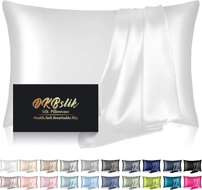 Silk Pillowcase for Hair and Skin Mulberry Silk Pillow Cases King Size Anti Acne Cooling Sleep Both Sides Natural Silk Satin Pillow Case Covers with Hidden Zipper Gifts for Women Men White Detailed