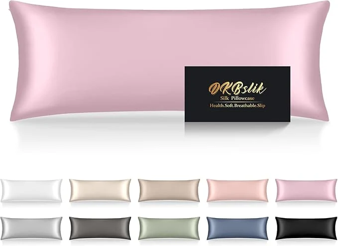 Optimized Silk Body Pillow Cases Mulberry Silk Body Pillow Cover with Zipper Smooth Anti Acne Cooling Sleep Both Sides Natural Silk Satin 20×54 Body Pillowcase Gifts for Women Men Light Pink Quality