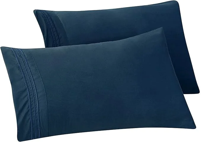 Certified Elegant Comfort Solid Pillowcases 1500 Premium Hotel Quality Microfiber – Smooth Weave Wrinkle and Stain Resistant Easy Slip-On 2-Piece Set Standard Queen Pillowcase Navy Optimized