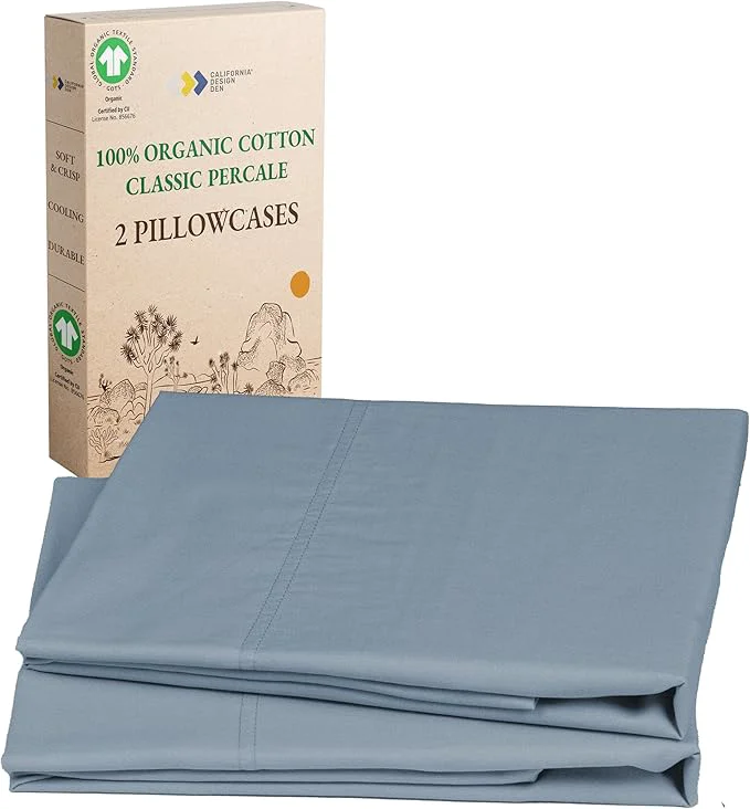 Easy-to-Use California Design Den Organic Cotton King Size Pillow Cases 2 Set Soft amp Crisp Percale Weave Cotton Pillowcases Blue Hydrangea Original