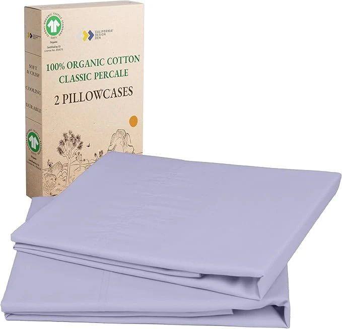 Exclusive California Design Den Organic Cotton King Size Pillowcases Set of 2 – Soft amp Crisp Percale Pillow Cases Fits King Pillows – Lavender Mist Environmentally Friendly