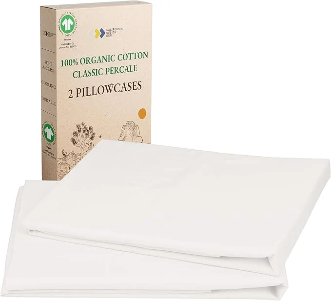 World-Class California Design Den Organic Cotton King Size Pillow Cases 2 Set Soft amp Breathable Percale Weave Cotton Pillowcases – True Ivory Safe